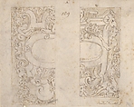 Designs for Cartouche (recto and verso), Ascribed to Bernardino Poccetti (Italian, San Marino di Valdelsa 1548–1612 Florence), Pen and brown ink, over leadpoint or black chalk